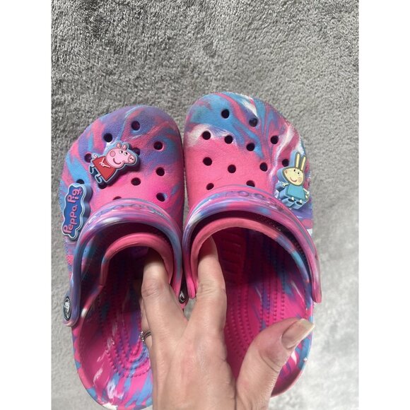 Crocs Peppa Pig Jibblits Tie Dyed Sling Pink Blue White Clogs J 1  Youth Sandals - Picture 9 of 11